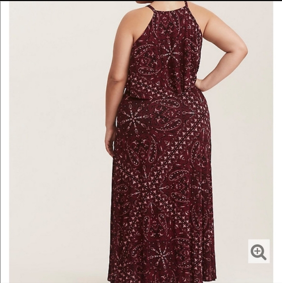 Torrid BURGUNDY PAISLEY JERSEY MAXI DRESS - Picture 3 of 3